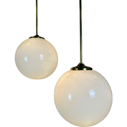 11x Art Deco Xl Hanglampen – Opaline En Messing 1