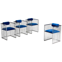 Mid-Cdentury Modern Chromen Eetkamerstoelen Met Royaal Blauwe Fluweel, Italië 1970S