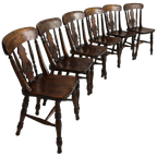 Set Van 6 Engelse Antieke Boerderij Eetkamerstoelen - 19E-Eeuwse Bullseye-Rug thumbnail 1