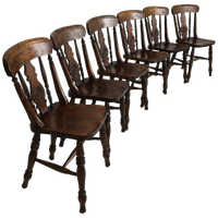 Set Van 6 Engelse Antieke Boerderij Eetkamerstoelen - 19E-Eeuwse Bullseye-Rug