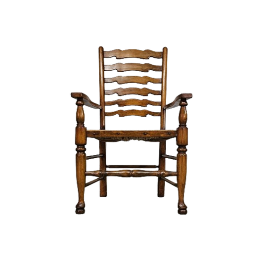 Set Of 4 Oak, Rustic, Farmhouse, Ladderback Dining Chairs With Rush Seats 1960s 1