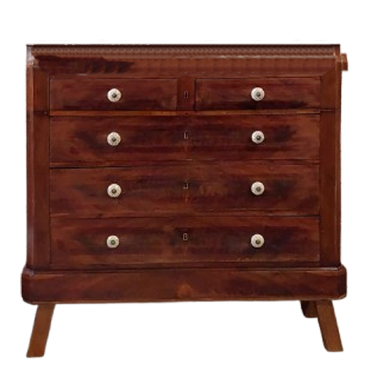 Franse Vintage Commode Met Wit Marmeren Blad 1
