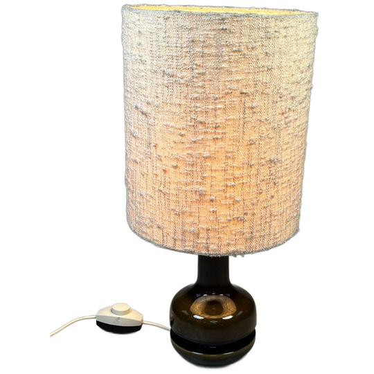 Vintage Aardewerk Tafellamp, Groen/bruin Keramiek Met Wollen Kap, Duitsland 1970's 1