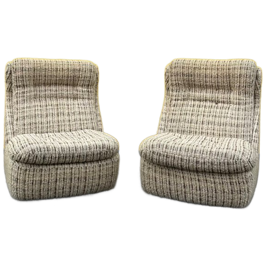 Vintage Set Lounge Fauteuils - Gewoven Creme/ Beige/ Bruin 1
