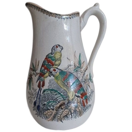 Vintage Keramieken Kan Met Handgeschilderde Vogeldecoratie - Zuid-europees 1