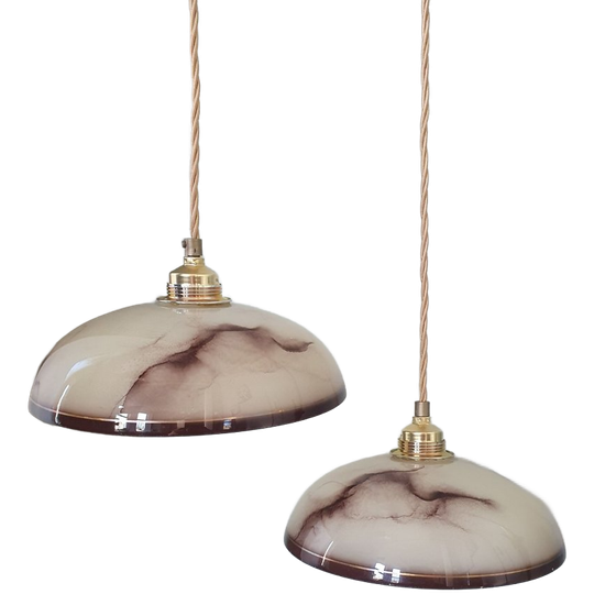 Set Vintage Gemarmerde Opaline Hanglampen 1