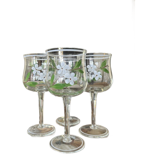Wijnglazen Set Floral Handpainted Vintage 1