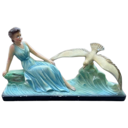Art Deco Beeld Vrouw Met Vogel 1