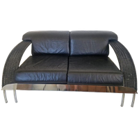 Postmoderne Bank Rotan Chroom En Leer Jaren 80 Van Dover.