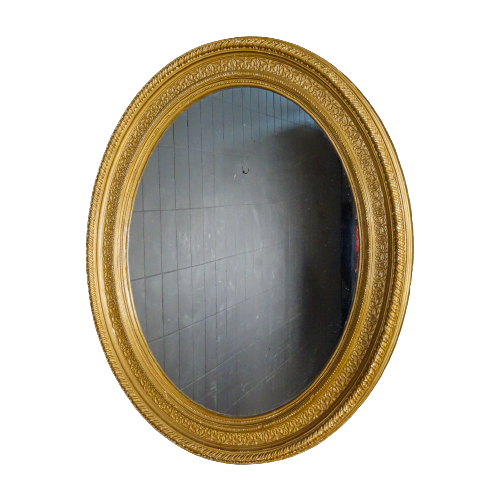 Antieke Ovale Spiegel In Gouden Lijst
