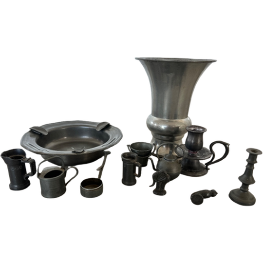 Vintage Kurtz Tiel Tinnen Vaas En Diverse Items 1