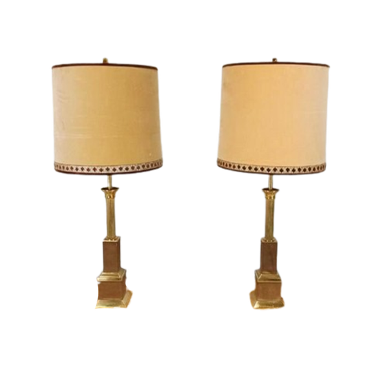Set Van 2 Grote Vintage Klasiek Messing Tafellampen 1