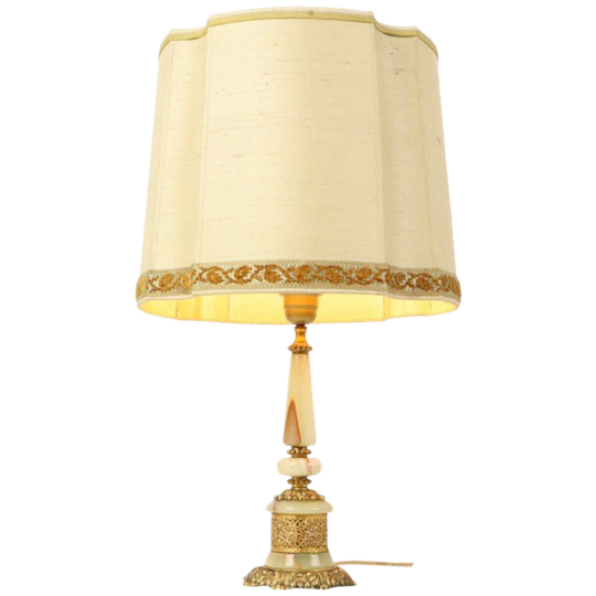 Fifties Vintage Tafellamp Onyx Marmer Messing Acanthus 1