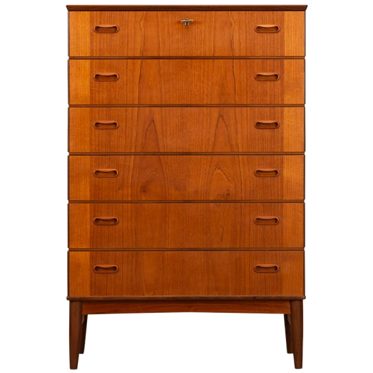 Deens Design Teak Hoge Ladekast, 1960s 1