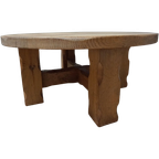 Brutalist Wabi-Sabi Ronde Eikenhouten Salontafel, Nederland 1960'S thumbnail 1