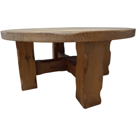 Brutalist Wabi-sabi Ronde Eikenhouten Salontafel, Nederland 1960's 1