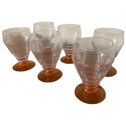 Set Van 6 Vintage Borrel Of Likeur Glazen Met Amberkleurige Voet