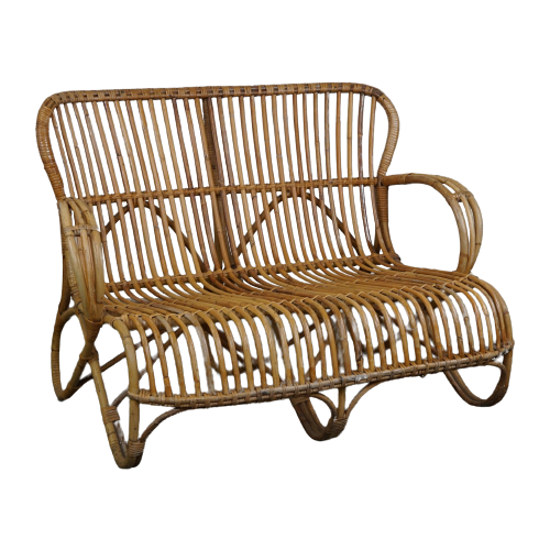 Vintage Rotan Belse 8, Dutch Design, 1950, 2 Zits Bank