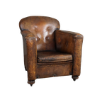 Antieke Schapenleren Fauteuil, Vol Patina thumbnail 1