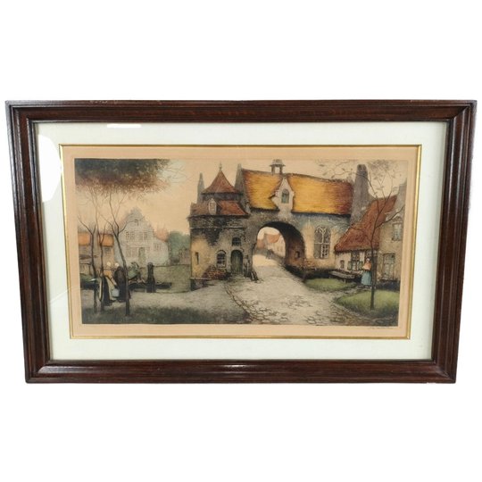 Alfred Van Neste - Gekleurde Ets - Zicht Brugge 1