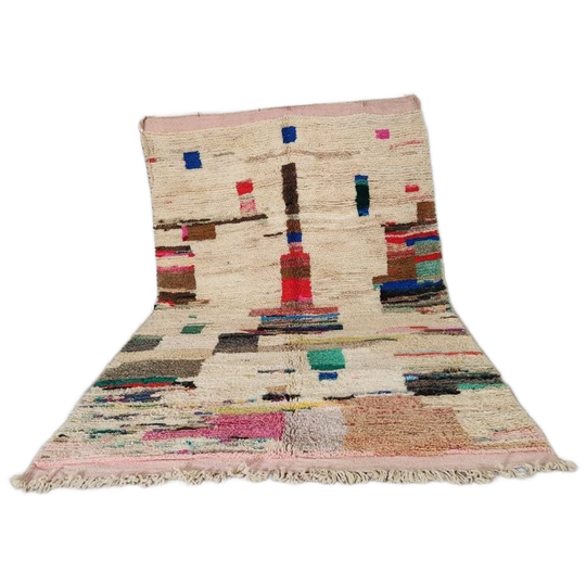 Vintage Boujaad Vloerkleed 300x200 Cm – Handgeknoopt Marokkaans Berber Tapijt – Crème Wol Met Kleurrijke Abstracte Patronen 1