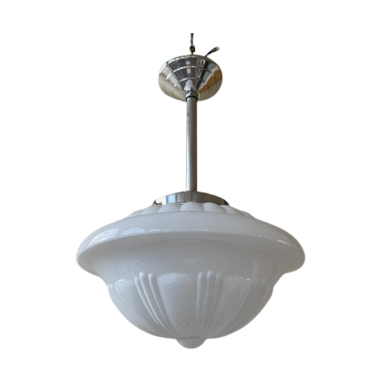 Lamp Hanglamp Art Deco 1930 Ufo Vorm Wit Glas Frans 1