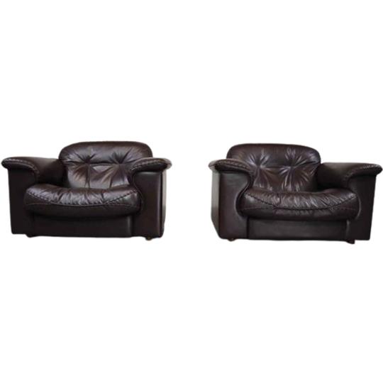 Pair Of De Sede Ds-101 Leather Lounge Chairs 1