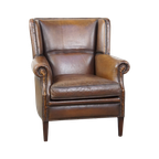 Subtiele, Comfortabele En In Goede Staat Verkerende Donkere Schapenleren Fauteuil Met Een Correct thumbnail 1