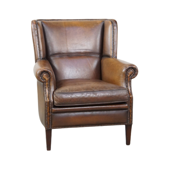 Subtiele, Comfortabele En In Goede Staat Verkerende Donkere Schapenleren Fauteuil Met Een Correct 1
