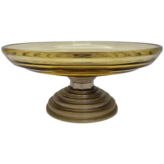 Gele Art Deco Schaal Op Chrome Voet 1