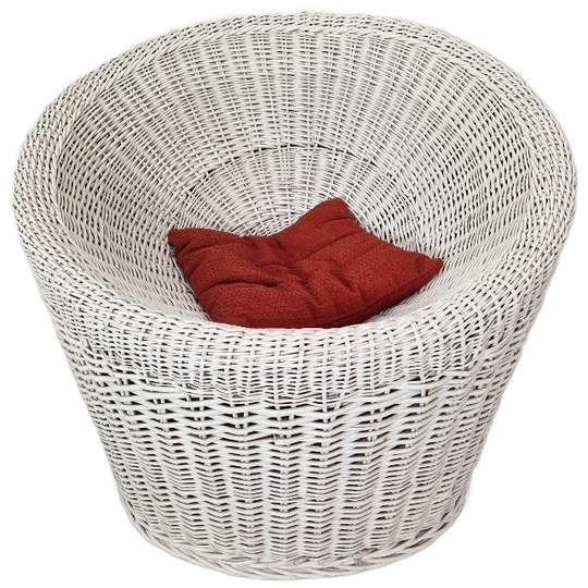 Vintage Witte Rotan Kuipstoel, 1970s 1
