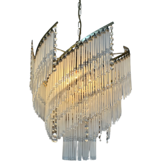 Vintage Design Kroonluchter 80’s Jaren 20 Stijl Hanglamp Kristal Staafjes 1