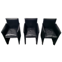 8x Armleuning Stoel Cassina Break 401 Leer Zwart Mario Bellini