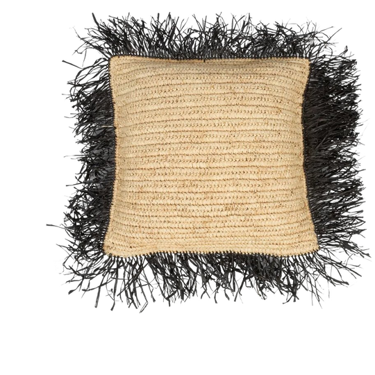 Bazar Bizar | De Raffia Kussenhoes - Naturel Zwart - 40x40 1