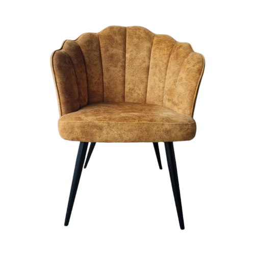 Schelp Fauteuil Oker Goud Kleurige Retro Stoel