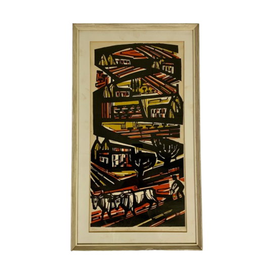 Litho Akke Sins , Ploegende Boeren, 1963 1
