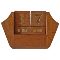 Vintage Bureau Item Eeuwige Kalender Teakhouten Kalender