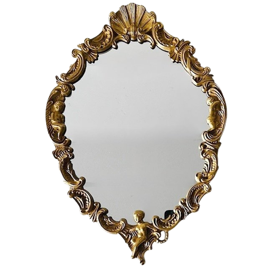 Franse Barok Gouden Spiegel Messing Putti 1950’s 1