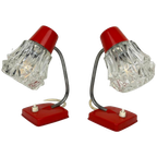 Charmante, Vintage Lampjes (2) Rood Metaal Met Glazen Kapjes thumbnail 1