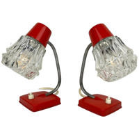 Charmante, Vintage Lampjes (2) Rood Metaal Met Glazen Kapjes