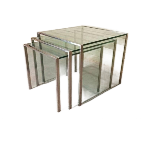 Vintage Glas En Chrome Mimiset Nesting Tables Bijzettafels 1