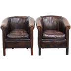 Elegante En Comfortabele Set Van 2 Rundleren Clubfauteuils In Engelse Stijl thumbnail 1
