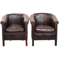 Elegante En Comfortabele Set Van 2 Rundleren Clubfauteuils In Engelse Stijl