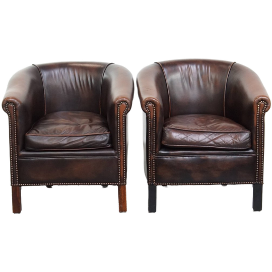 Elegante En Comfortabele Set Van 2 Rundleren Clubfauteuils In Engelse Stijl 1