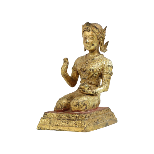 Antieke Thaise Bronzen Vergulde Boeddha Nang Kwak Rattanakosin