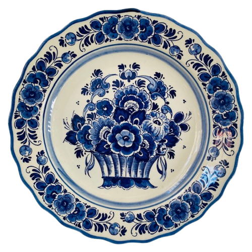 Vintage Delft Handwerk Holland Bord Bloemen