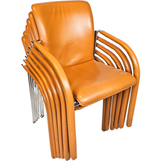 Leolux - Ontwerp Just Meijer - 6 X Model Cimarrone - Leer - Chroom - 1995 1