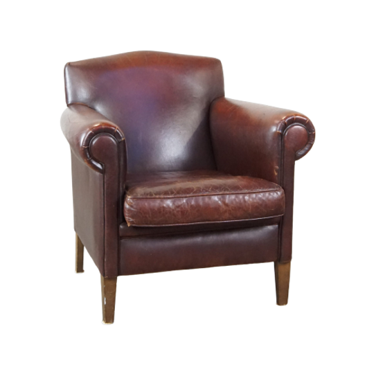 Strak Afgewerkte Fauteuil/ Armchair Gemaakt Van Schapenleer 1