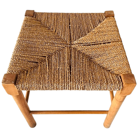 Vintage Mid-century Deens Design Houten Kruk Met Touw Zitting 1960’s 1