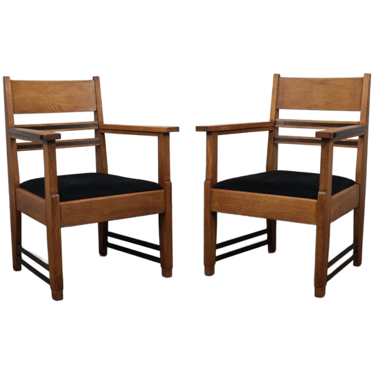Refined Pair Of Art Deco Armchairs In Oak And Coromandel, Attributed To L.o.v. Oosterbeek, 1930s 1